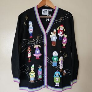 NWT VTG Storybook Knits Holiday Cardigan Sweater L Embroidered Festive 90s Retro
